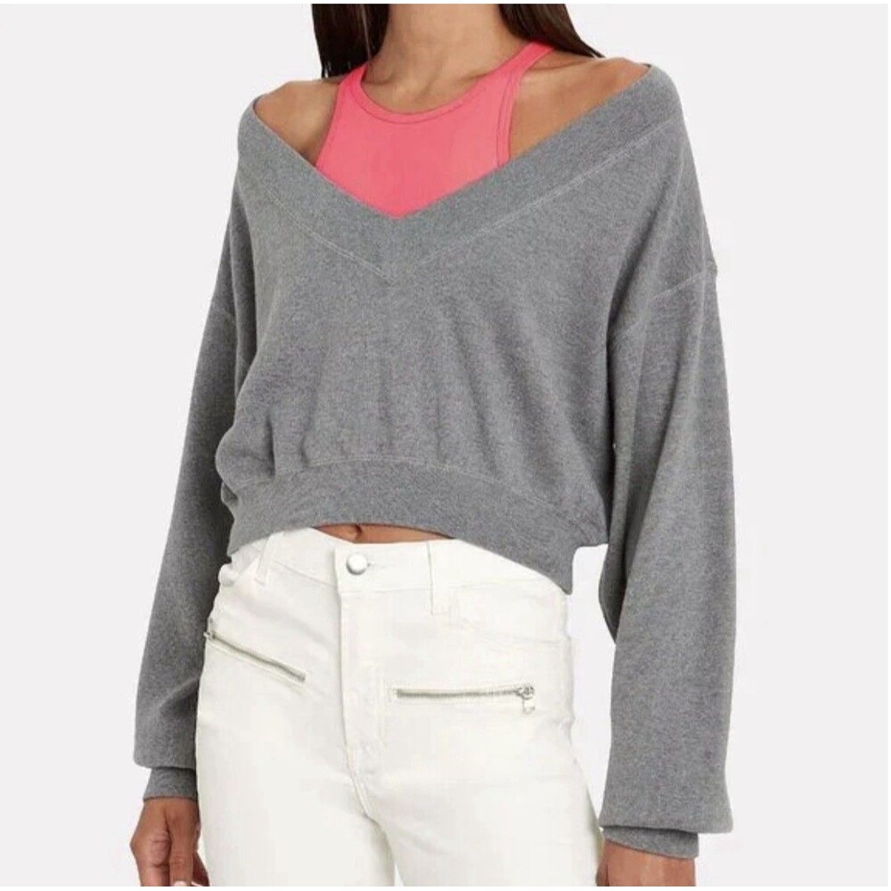 T by Alexander Wang Layered 2-in-1 Sweatshirt & Ribbed Tank Top - Coral & Grey S